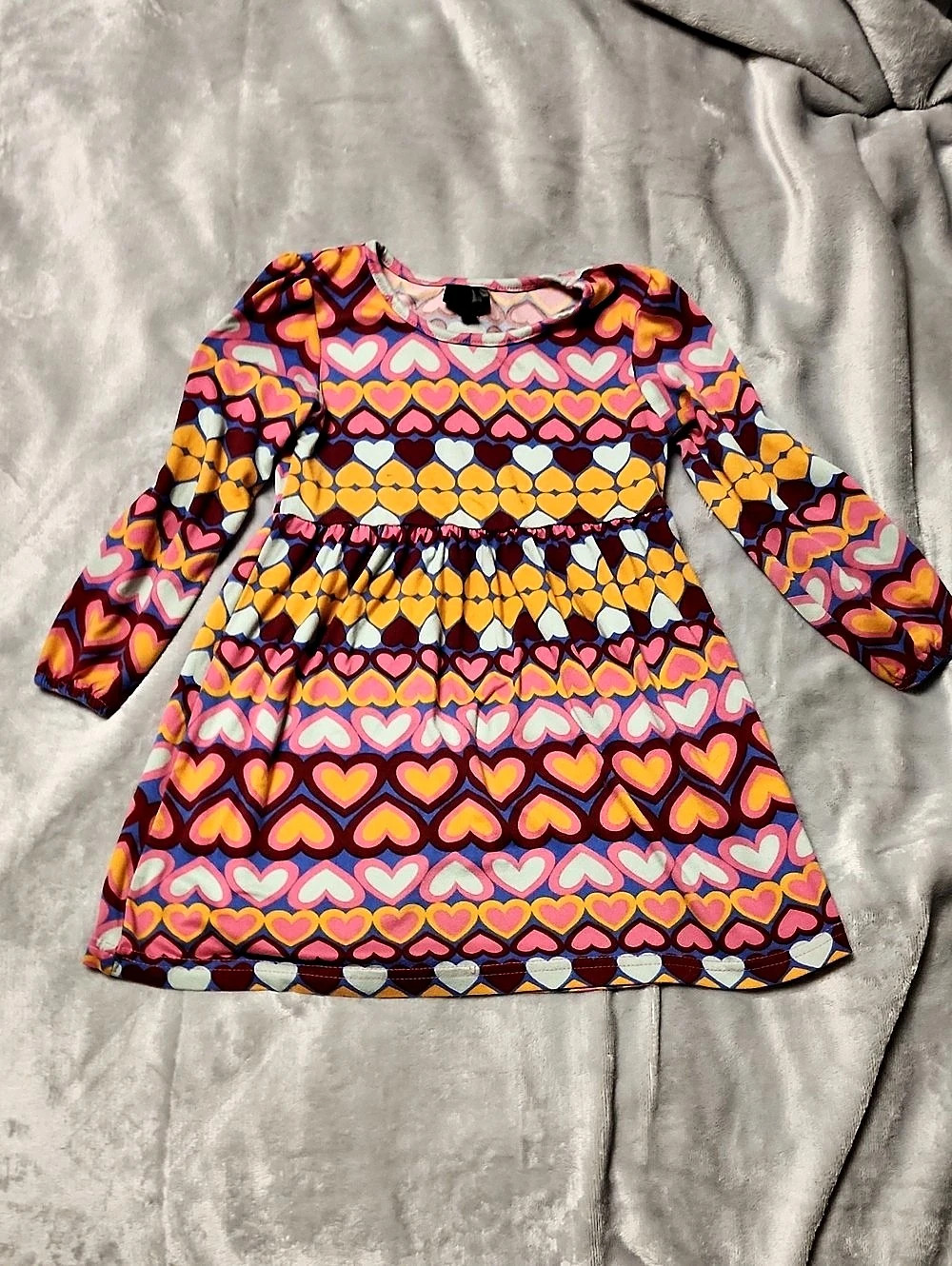 Girls Heart Print Long Sleeve Dress Size 4T